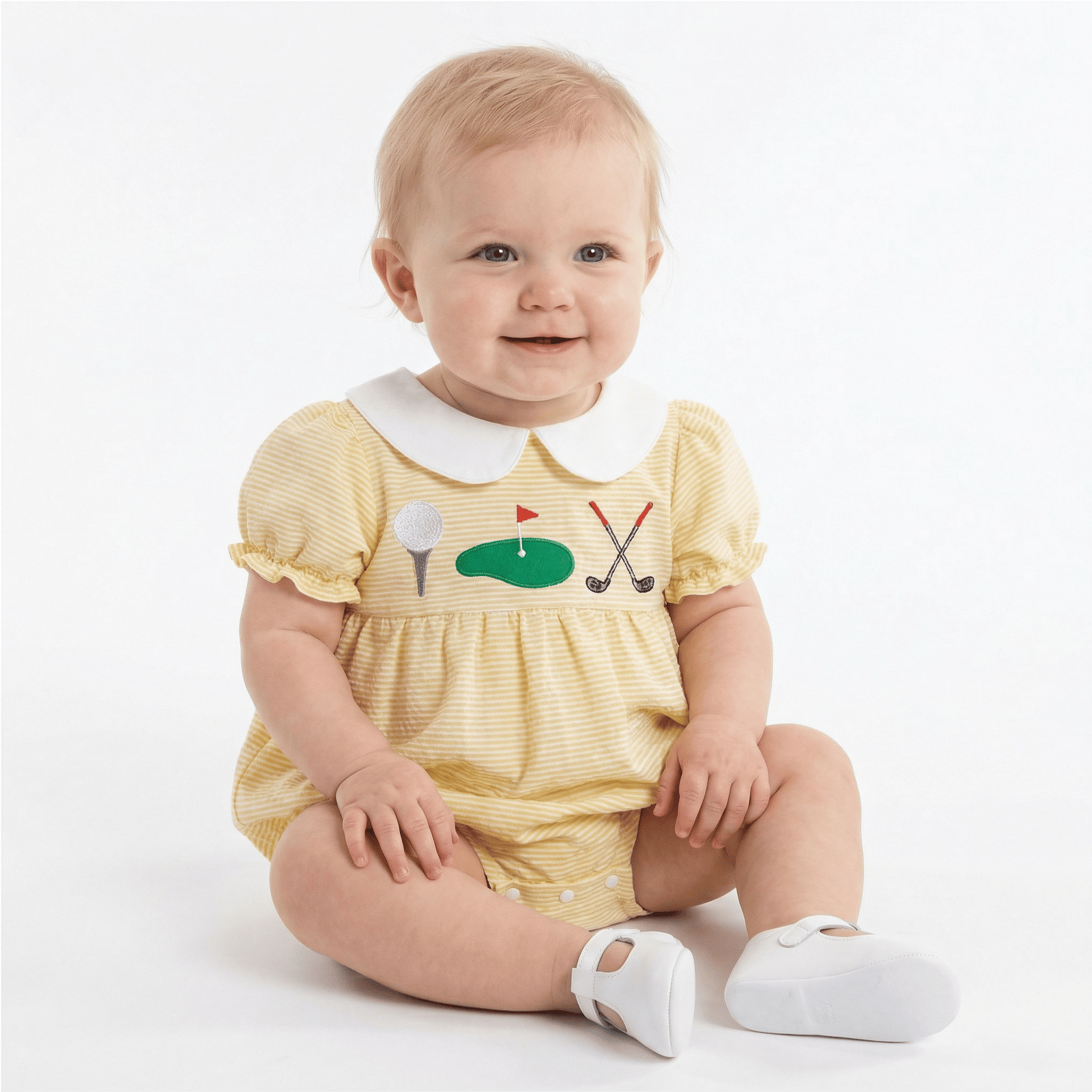 Girls' Golf Embroidered Gingham Romper