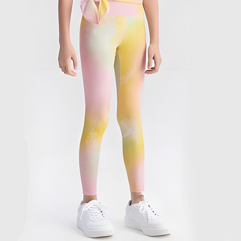 Iridescent Pink Tie-Dye / 3-4T Girls Summer Cooling Yoga Leggings