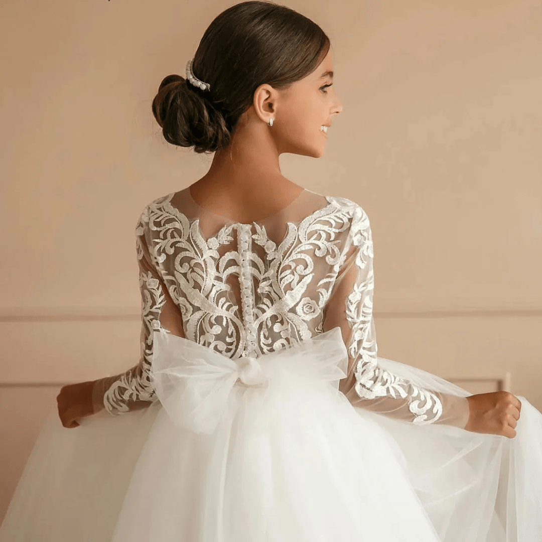 Girls White Lace Communion Dress