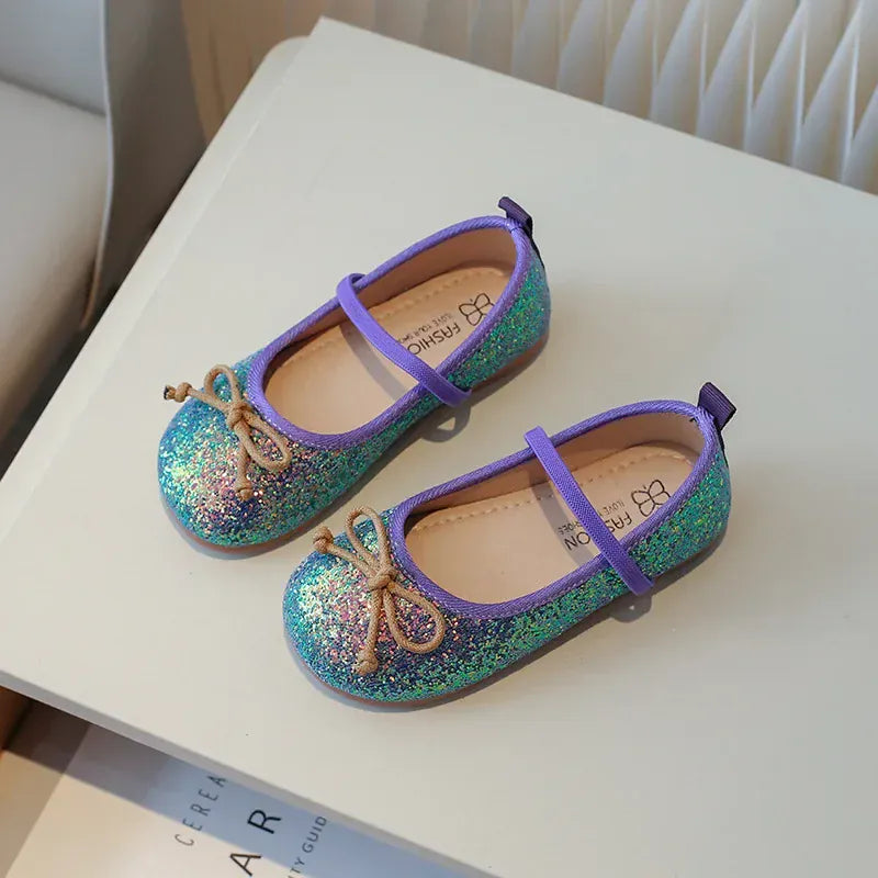Purple / 26 Glitter Mermaid Princess Dress Shoes for Girls