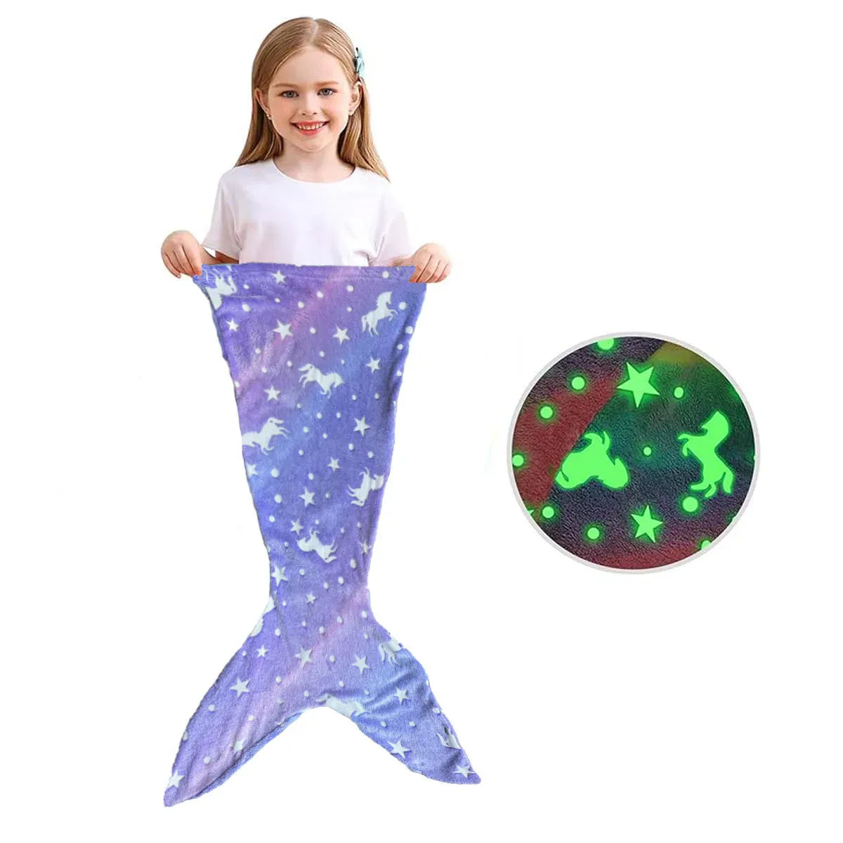 Purple Glow in the Dark Mermaid Tail Blanket for Girls