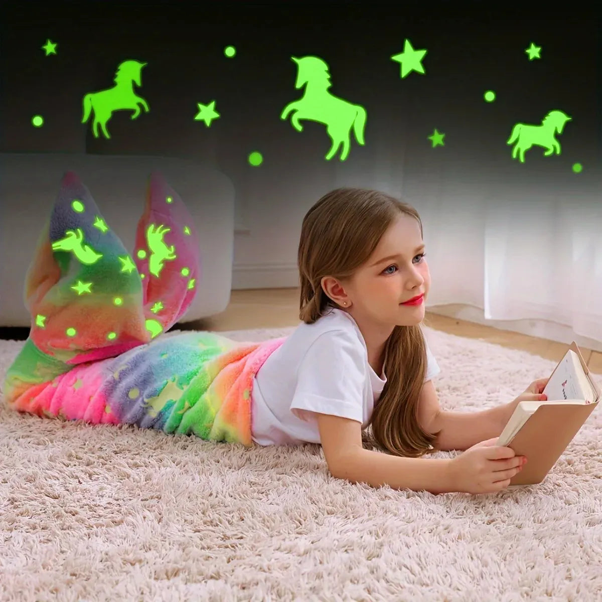 Glow in the Dark Mermaid Tail Blanket for Girls