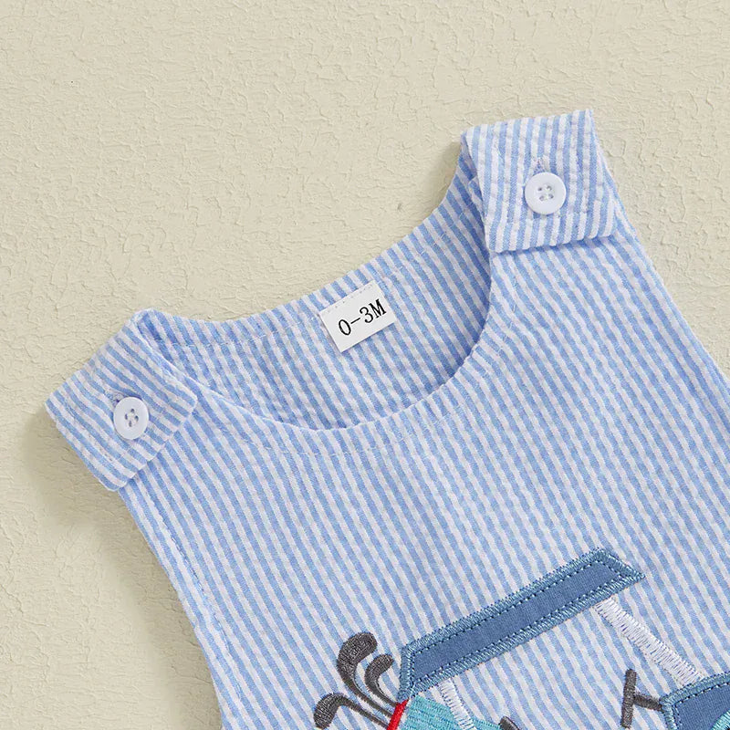 Golf Cart Appliqué Striped Romper