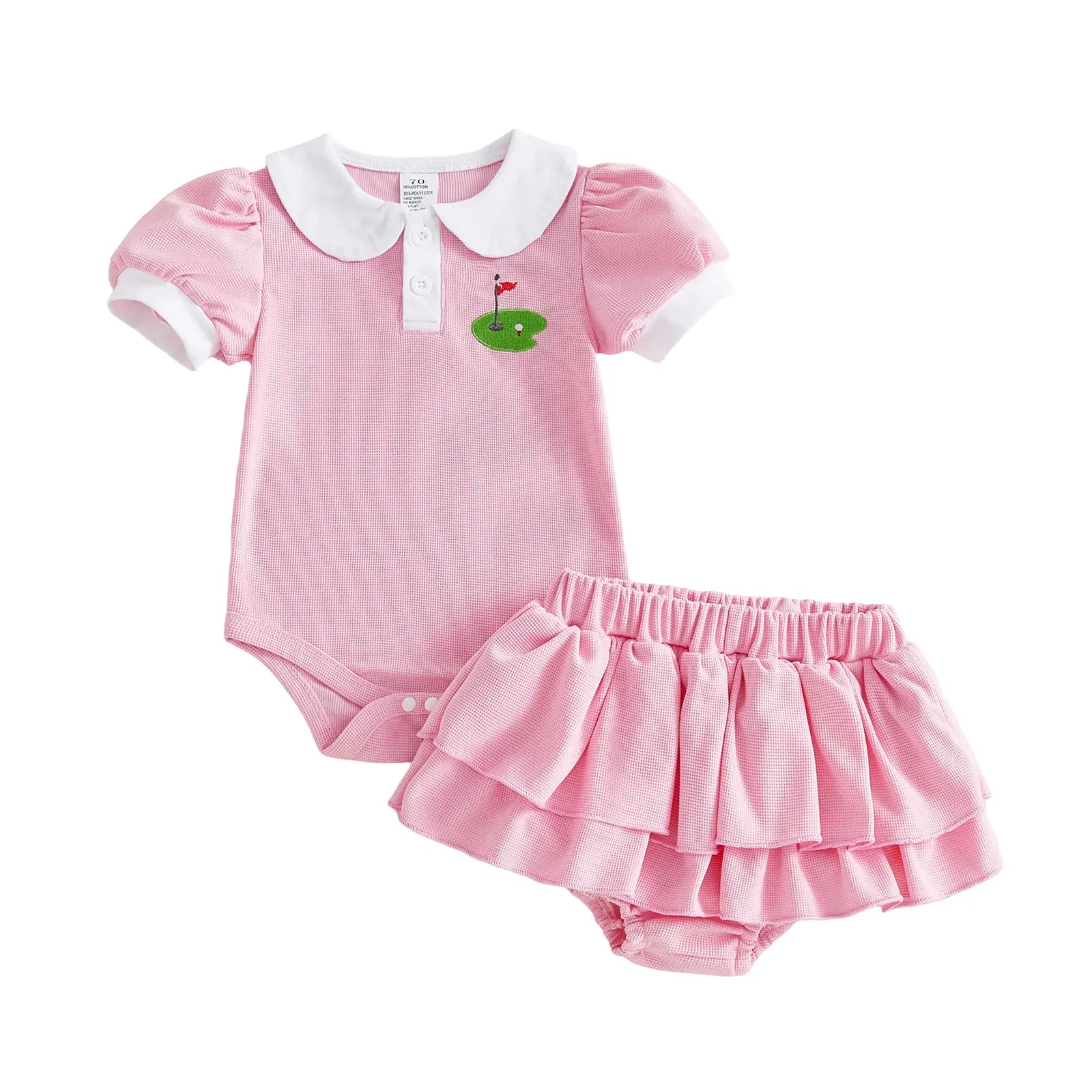 Golf Embroidery Romper & Ruffled Shorts Set