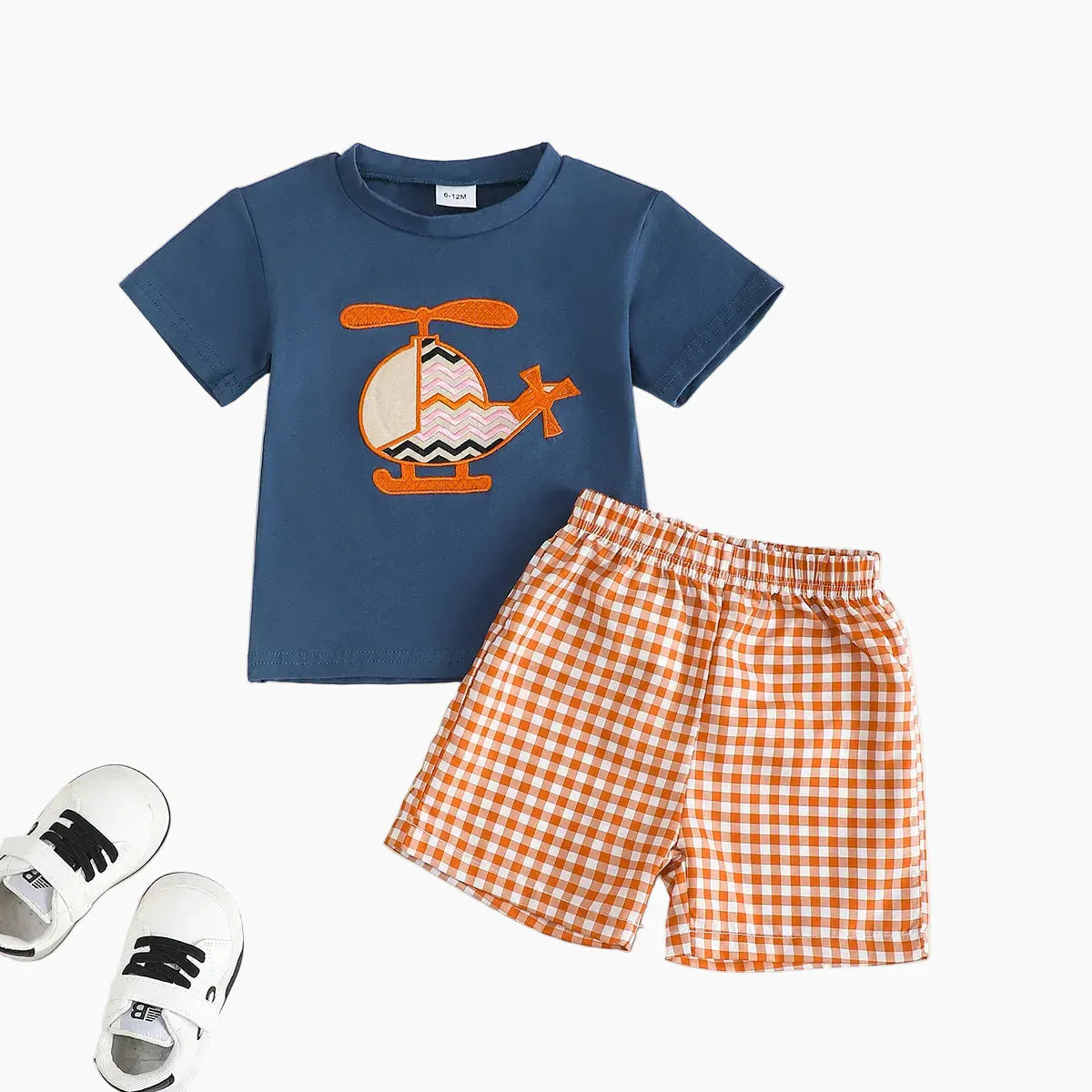 Blue / 3-6M Helicopter Appliqué T-Shirt & Gingham Shorts Set