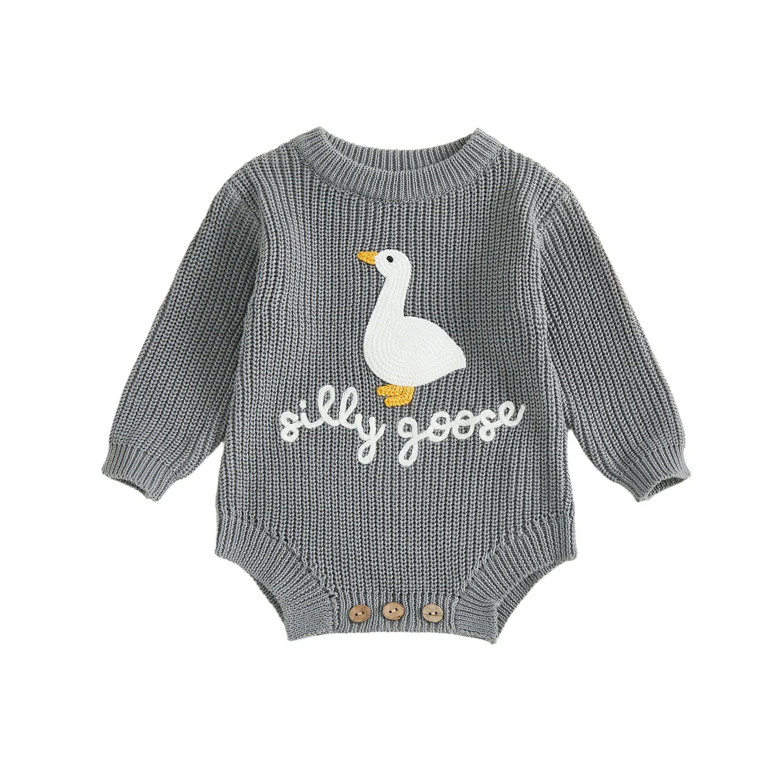 Gray / 0-3M Infant Baby Knitted Long Sleeve Goose Embroidery Romper Jumpsuit