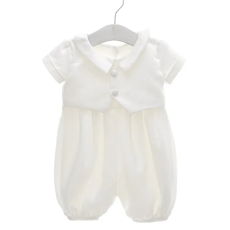 Ivory Baby Baptism Jumpsuit with Hat