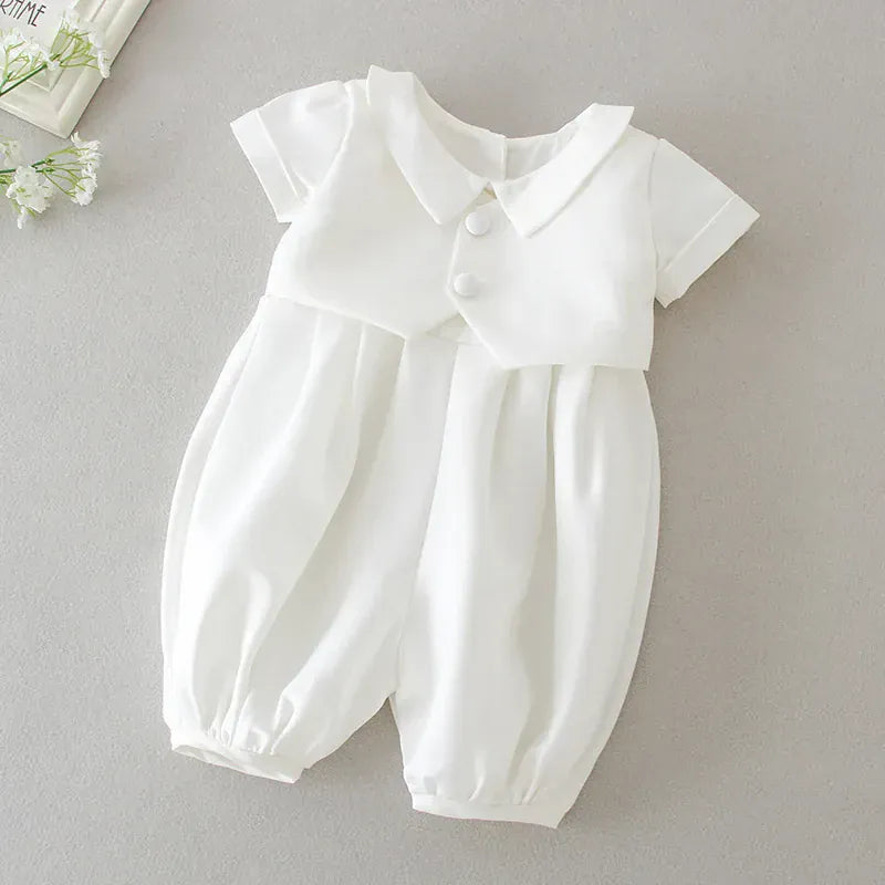 Ivory Baby Baptism Jumpsuit with Hat