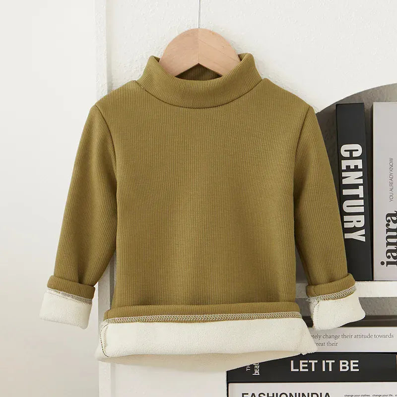 Olive Green / 2T Kids' Cozy Turtleneck Long Sleeve Tee