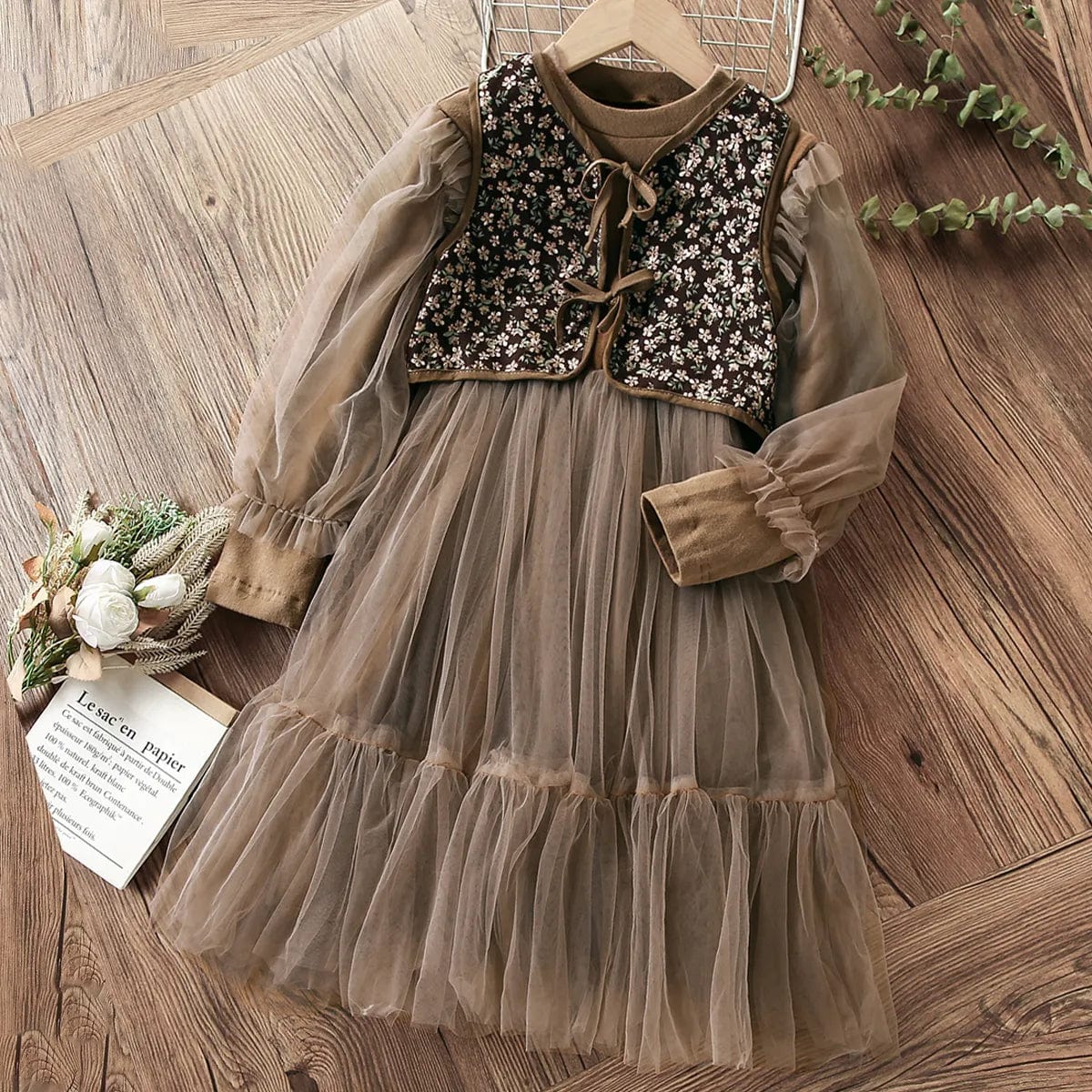 brown / 3T Kids Party Dresses
