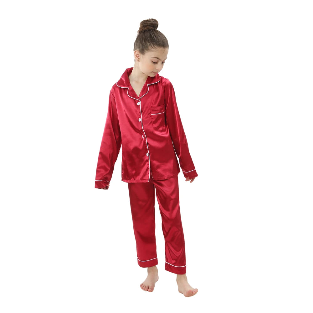 Red Long Sleeve Satin Pajamas / 3-4T Kids' Silky Satin Pajamas