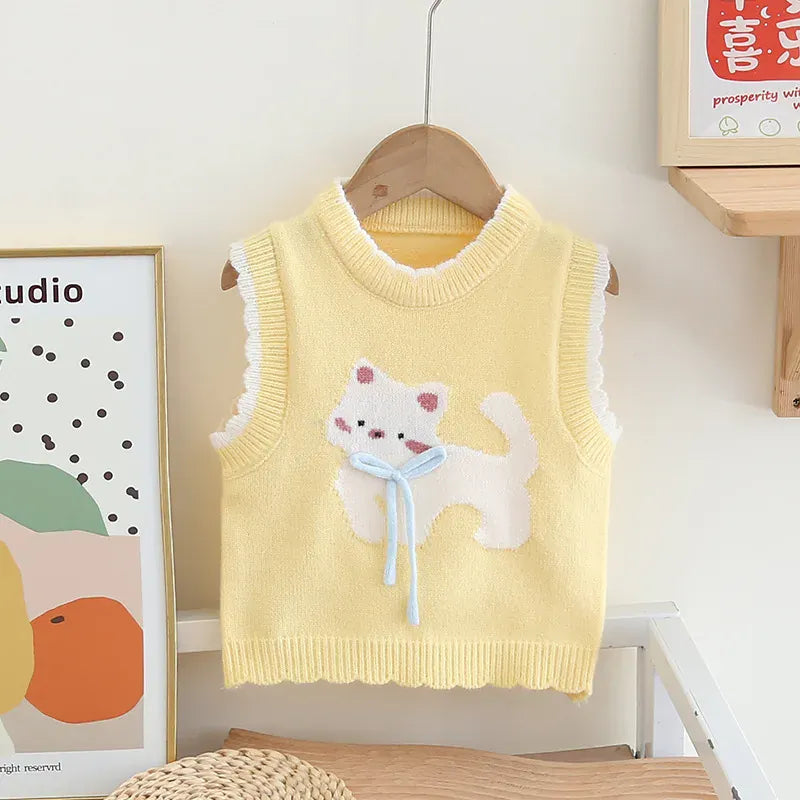 Yellow / 9-12M Kitty Cuddle Knit Vest