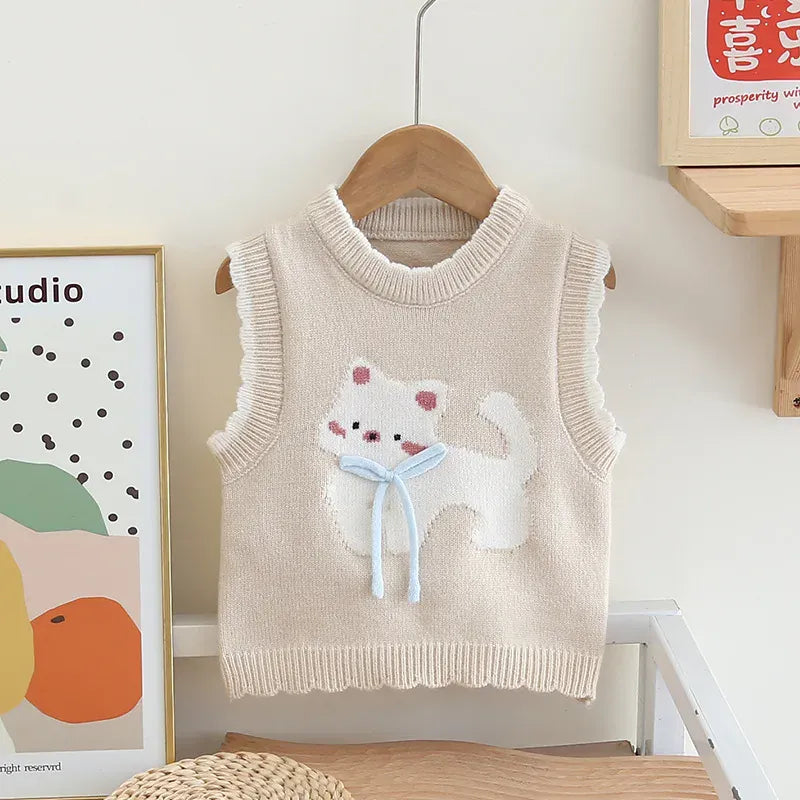Beige / 9-12M Kitty Cuddle Knit Vest