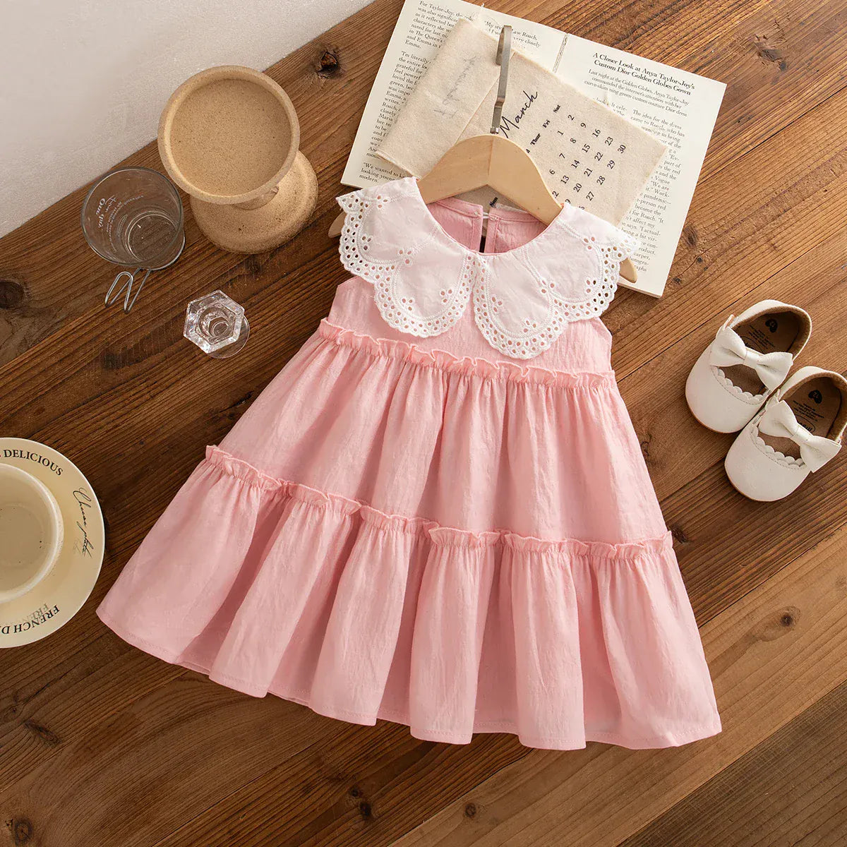 Pink / 9-12M Lace Bodice Tiered Summer Dress