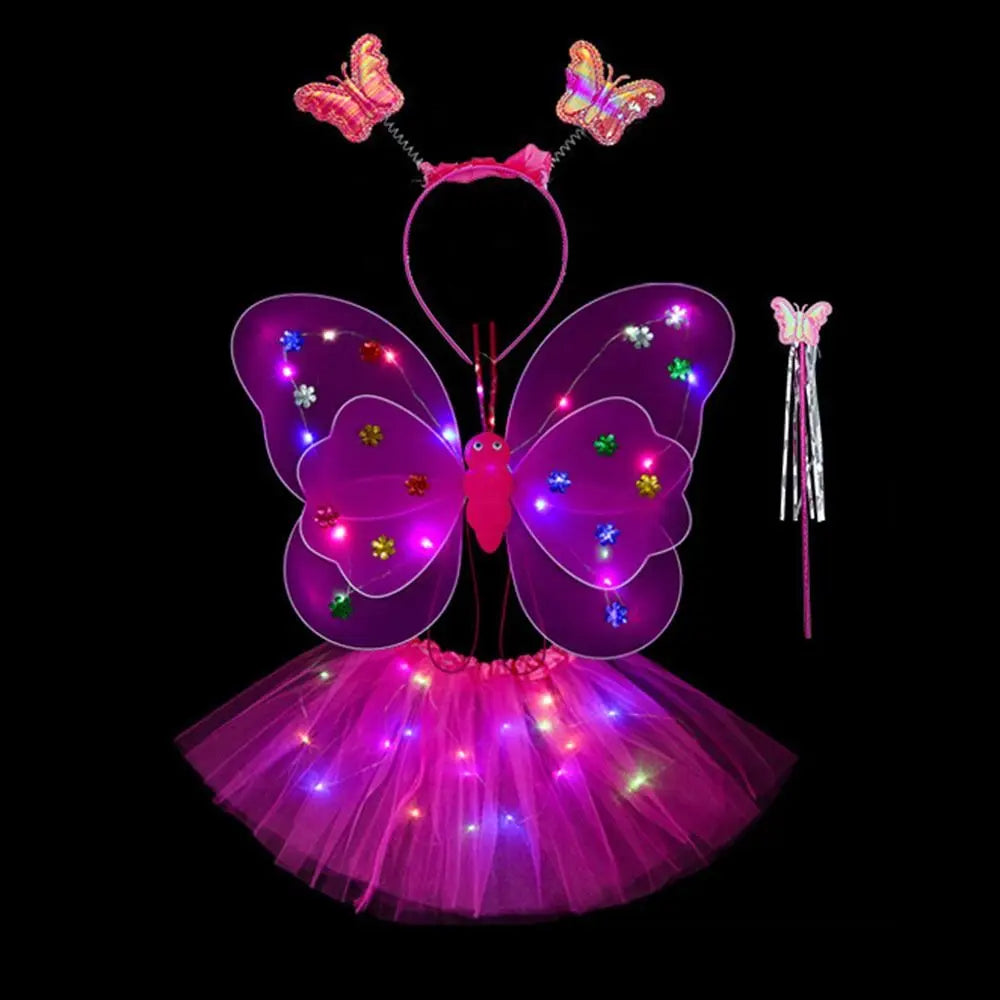 Rose Red-4pcs LED Fairy Costume Set for Girls