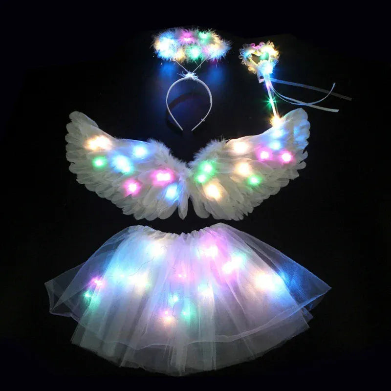 Small White Glow Set LED Light-Up Angel Costume Set for Girls