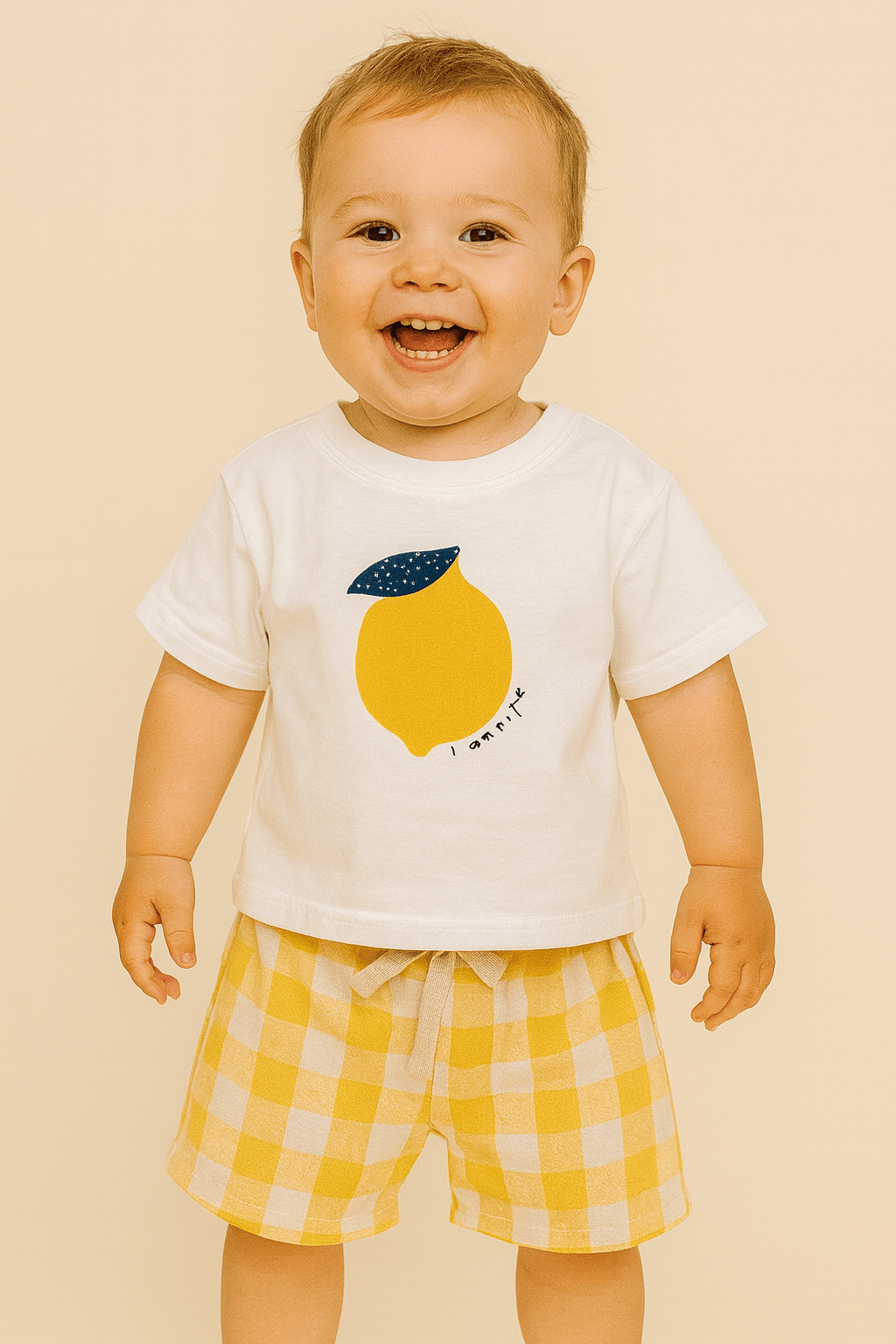 Lemon Print T-Shirt and Checkered Shorts Set