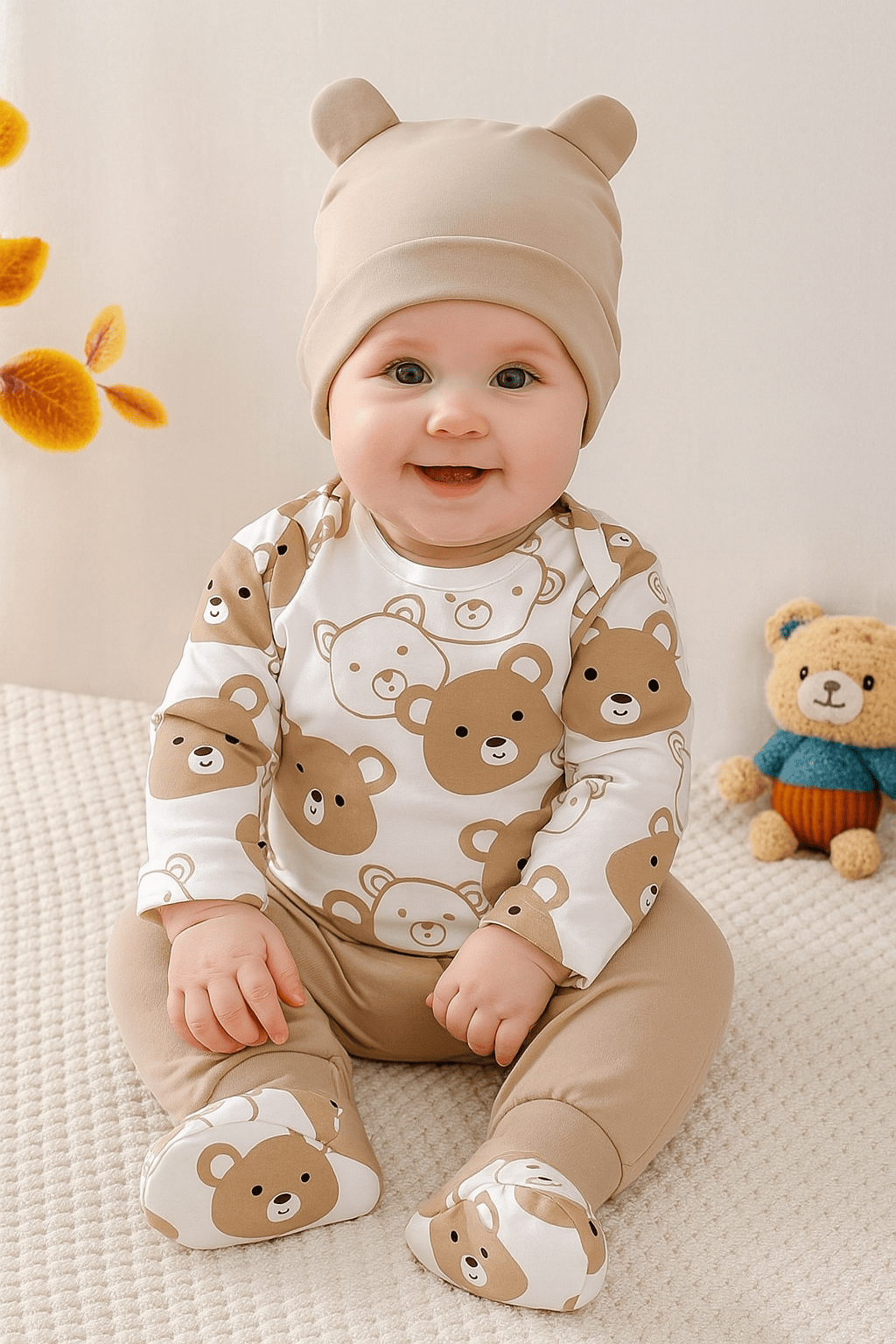 Long Sleeve Bear Baby Bodysuit Set
