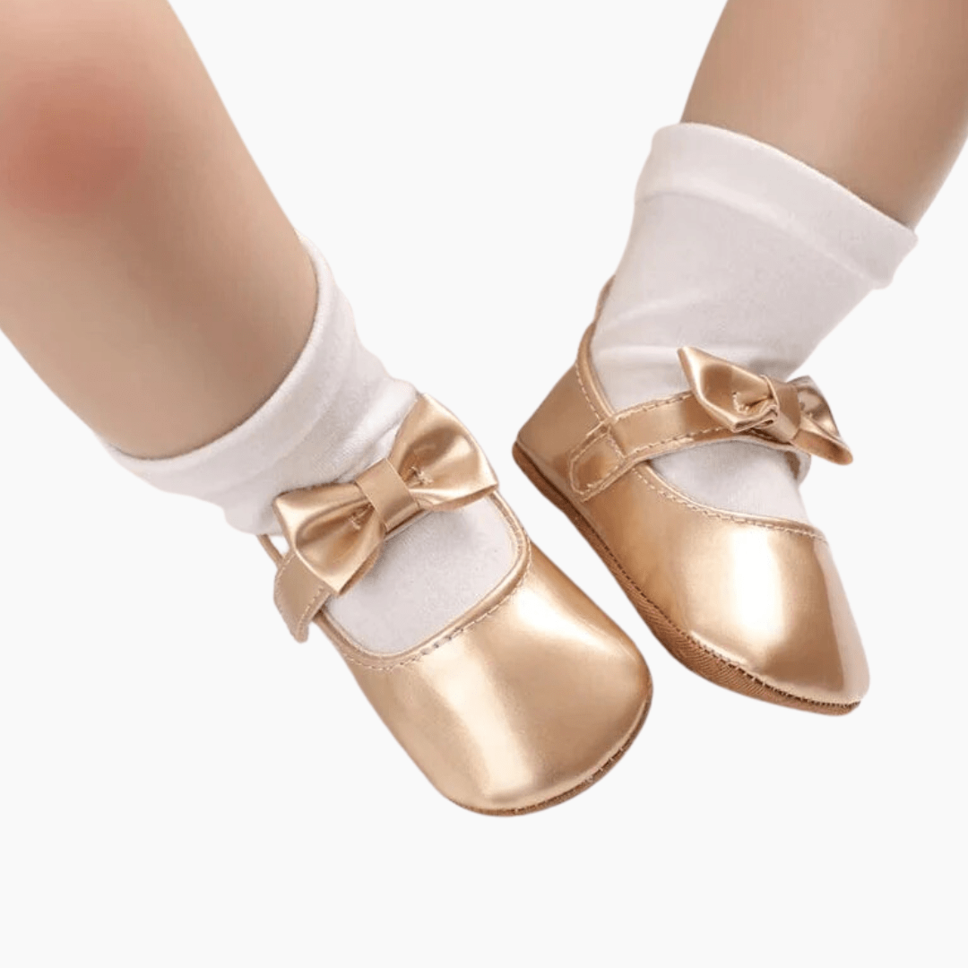 Shoes Metallic Bow Decorated Baby Girl Flats