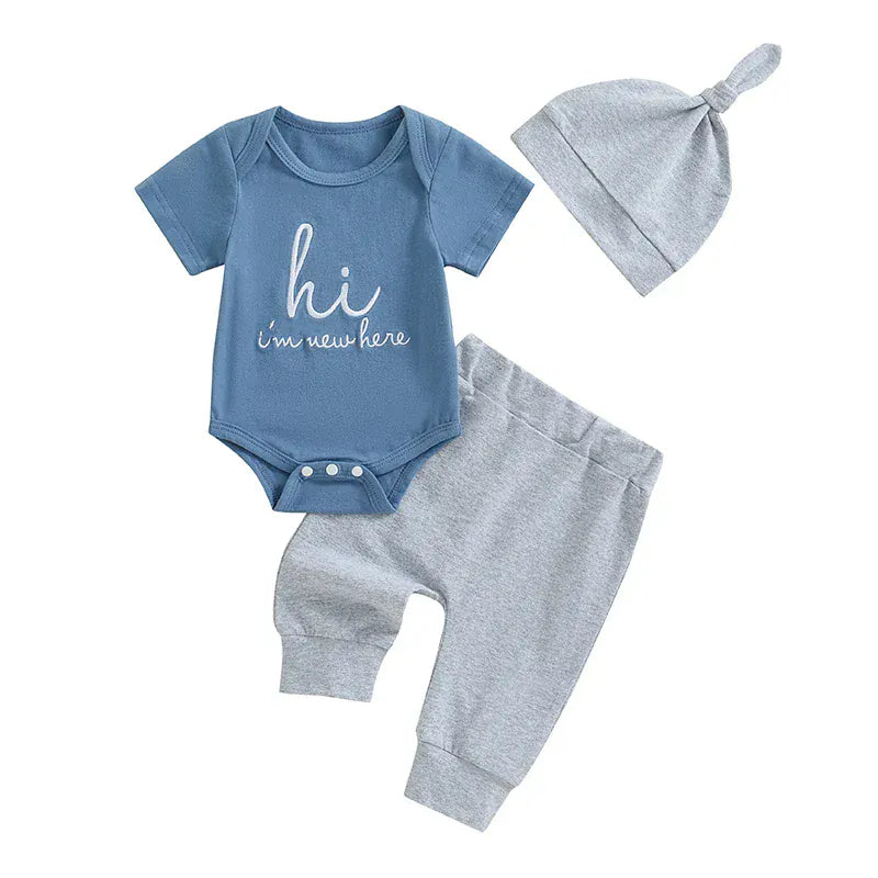 Blue & Grey / Newborn Newborn Baby 3-Piece Outfit Set