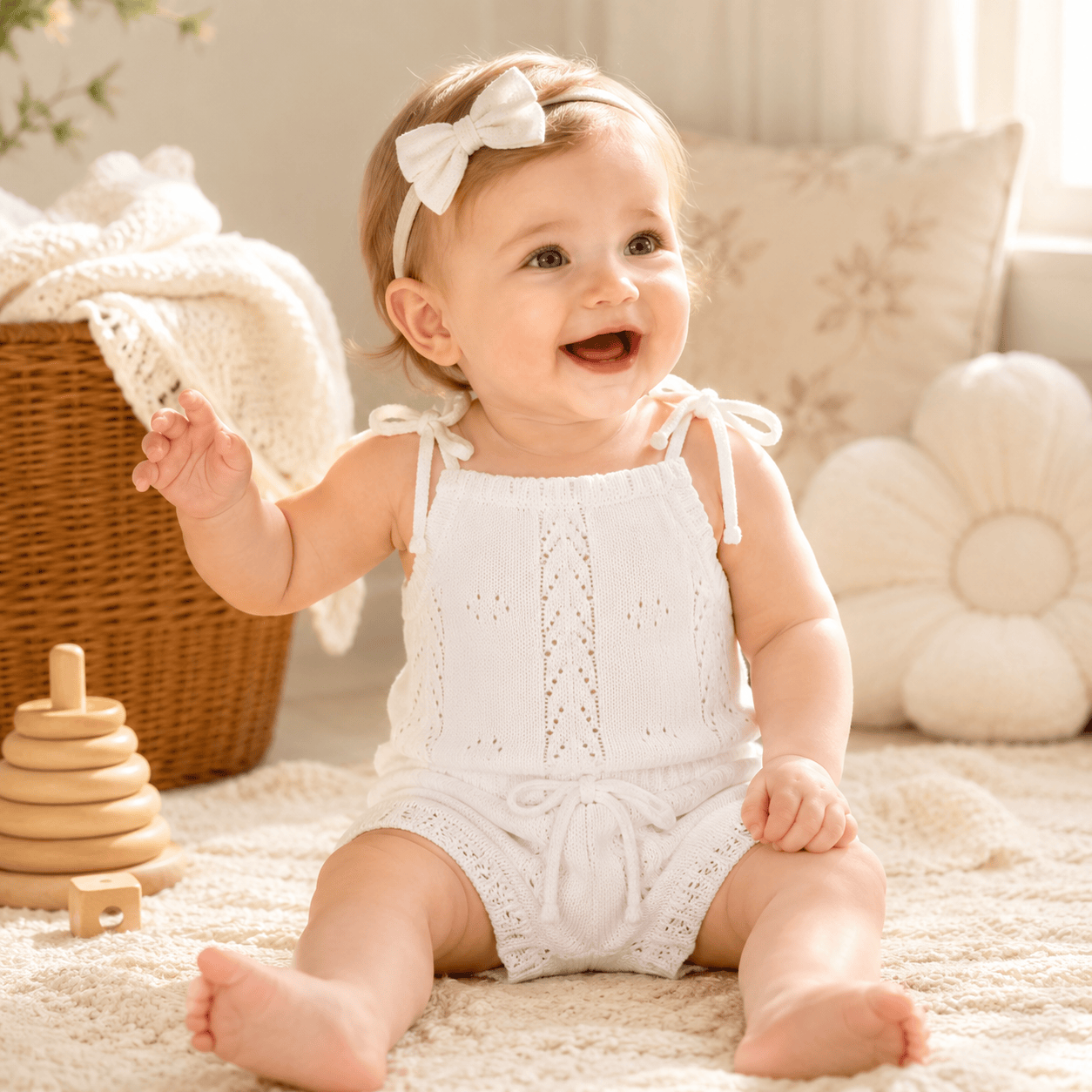 Newborn Baby Girl Sleeveless Knit Bodysuit & Shorts 2-Piece Set