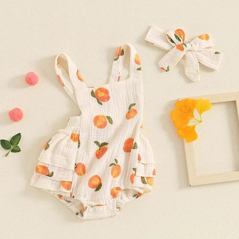 Peach Print Baby Girl Summer Romper