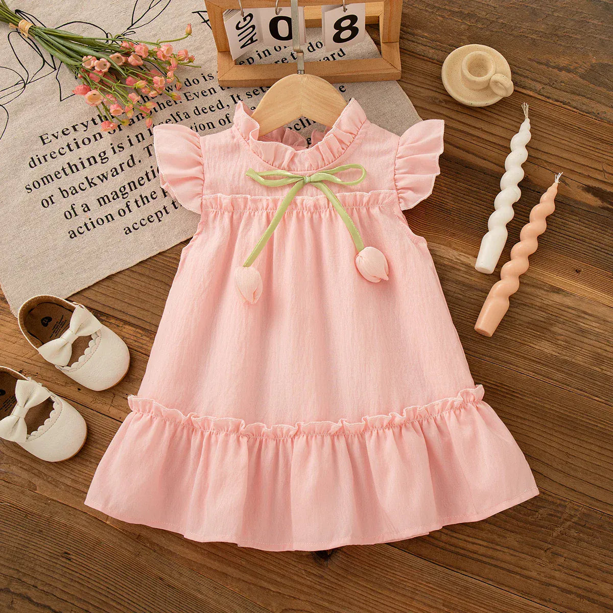 Pink Chiffon Dress with Tulip Bow