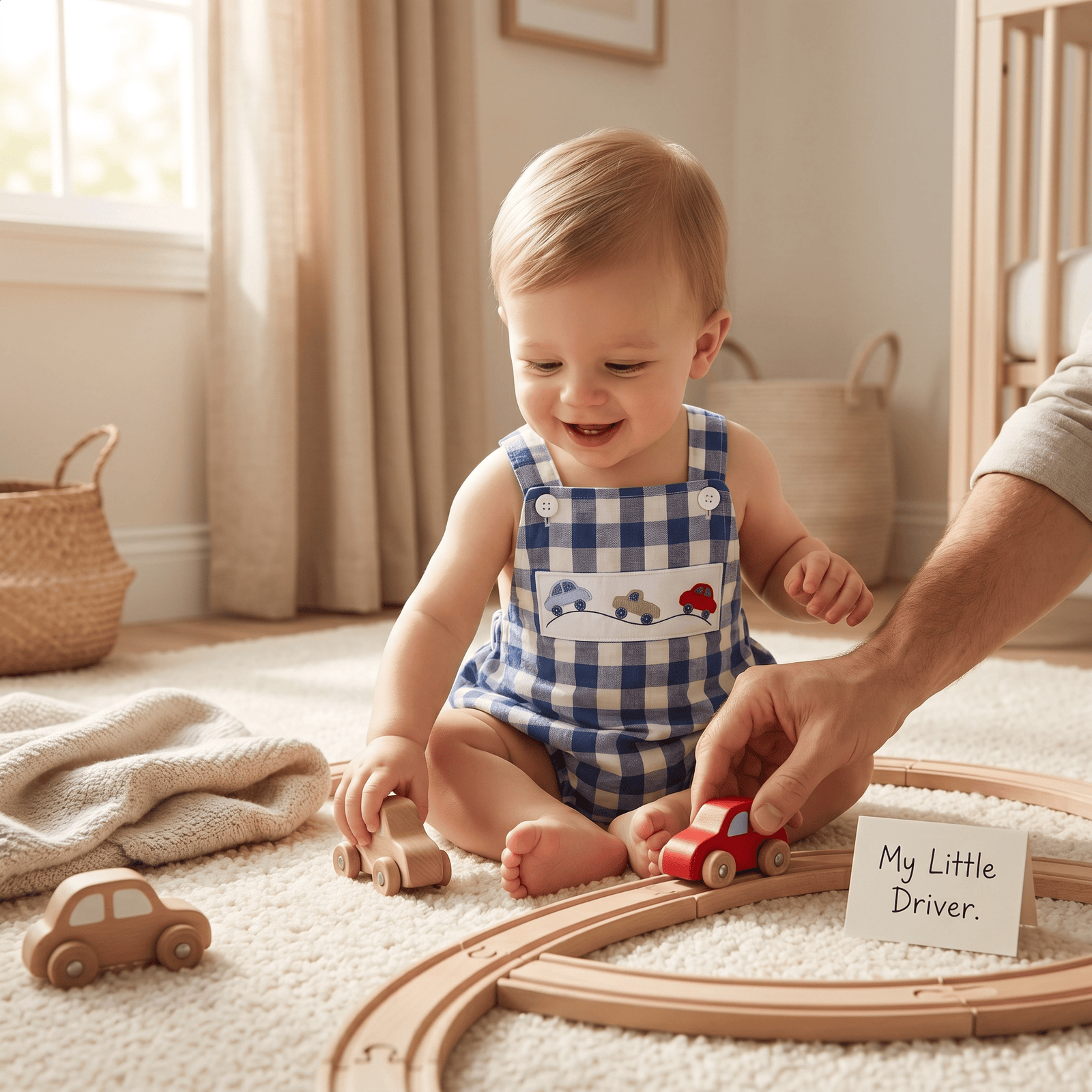Plaid & Car Embroidery Summer Overalls