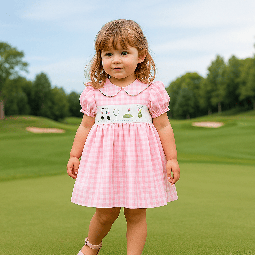 Plaid Embroidered Dress with Doll Collar
