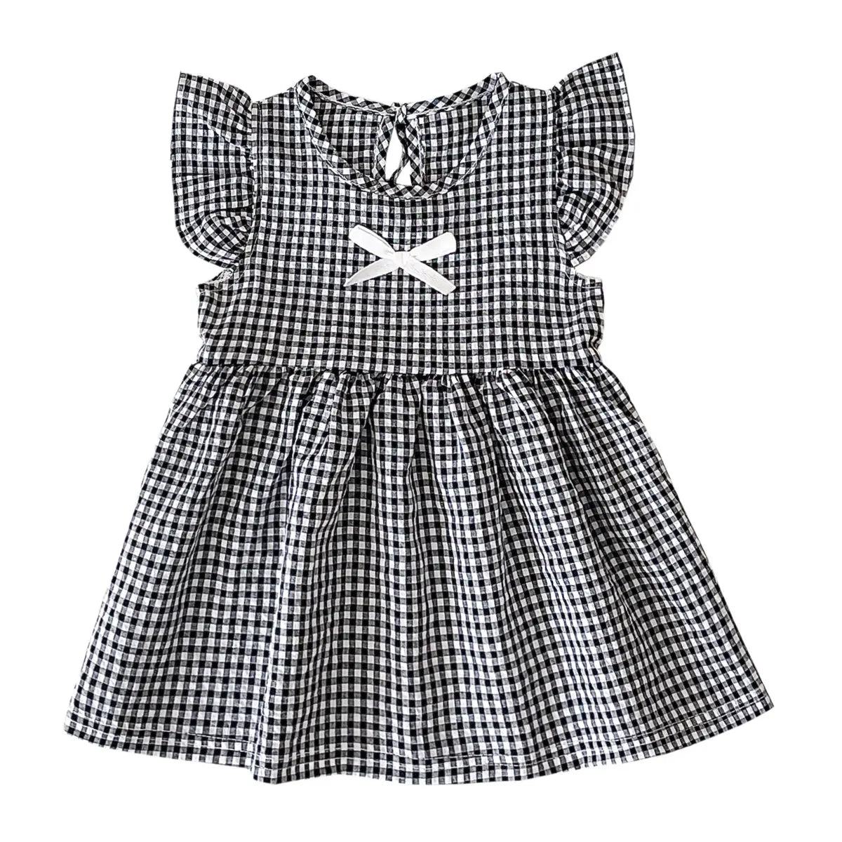 Black / 6-12M Plaid Flutter Sleeve Princess Dress