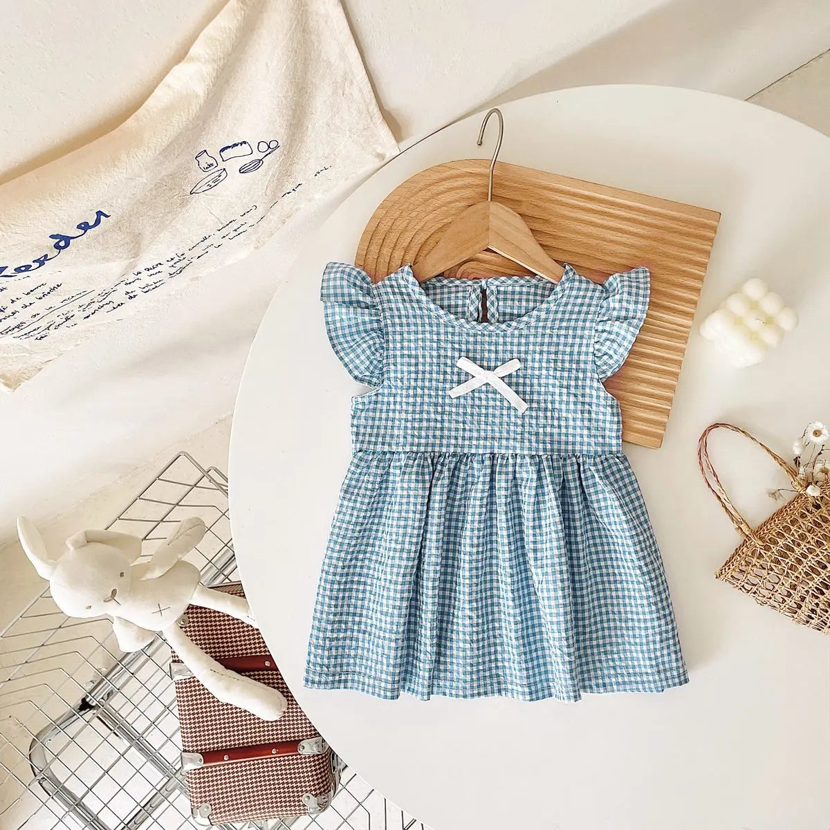 Plaid Flutter Sleeve Princess Dress