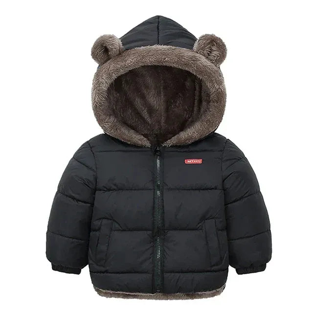 Black Bear / 12M-24M Plush Velvet Lined Winter Puffer Jacket for Kids