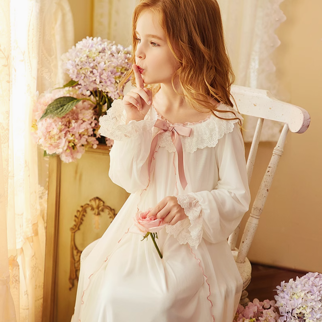 Off White / 18-24M Princess Lace Long Sleeve Nightgown for Girls