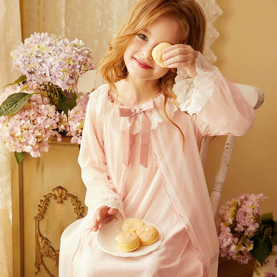 Light Pink / 18-24M Princess Lace Long Sleeve Nightgown for Girls