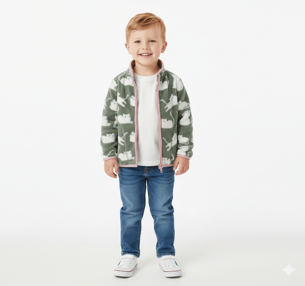 Printed Fleece Zipper Jacket for Kids