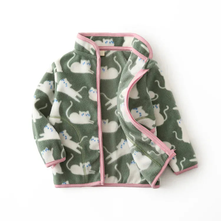 Green Cats / 24M Printed Fleece Zipper Jacket for Kids