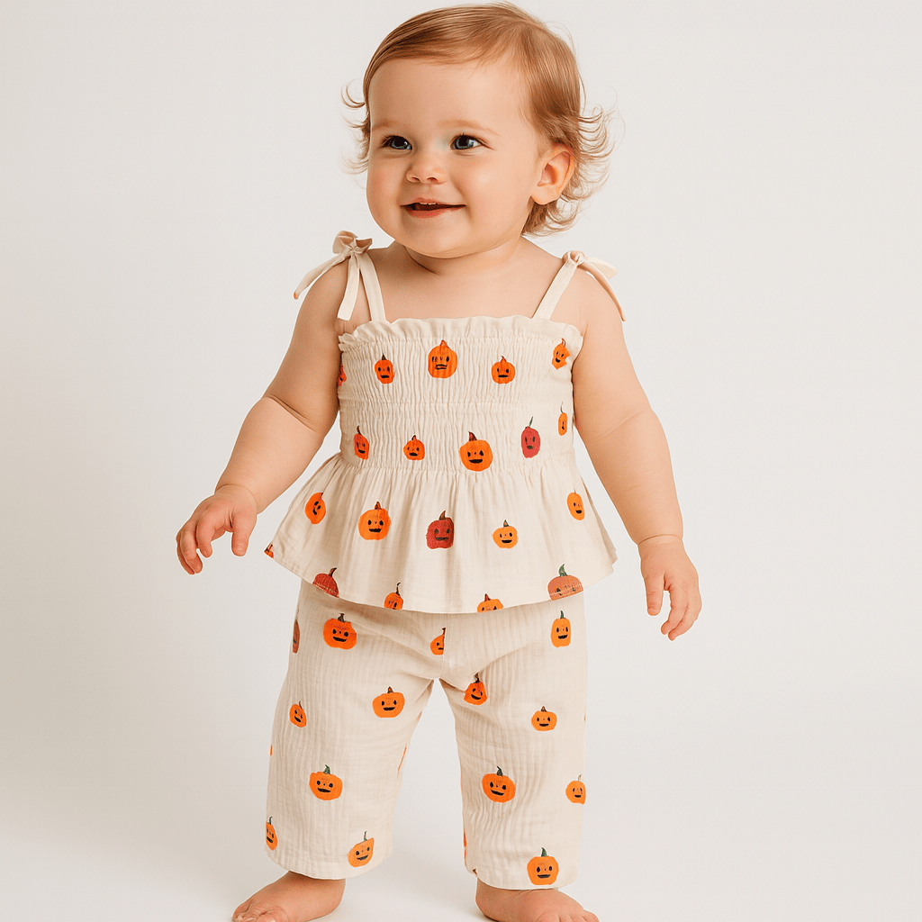 Pumpkin Print 2 Piece Outfit