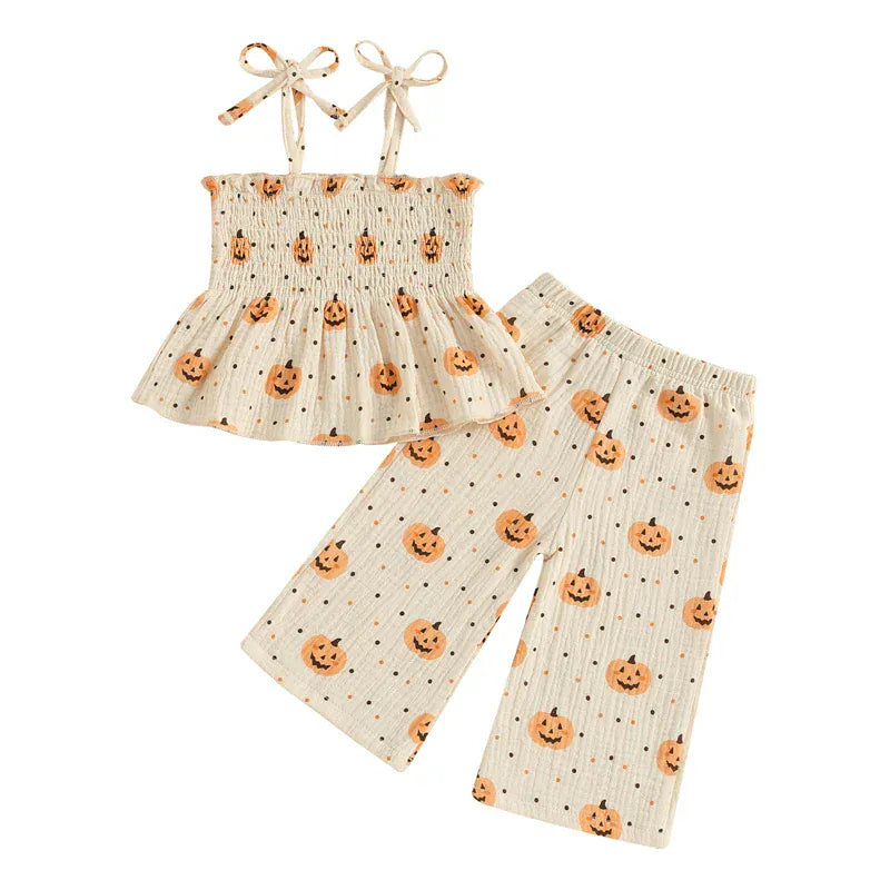 Brown Floral Print / 6-9M Pumpkin Print 2 Piece Outfit