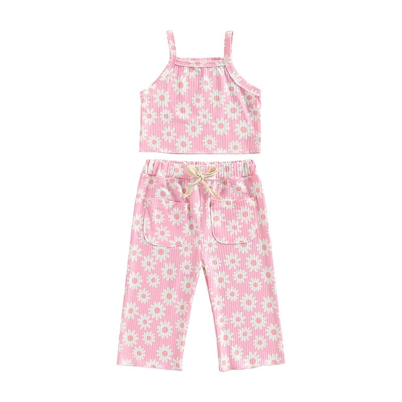 C / 2T Ribbed Floral Print Sleeveless Tanks