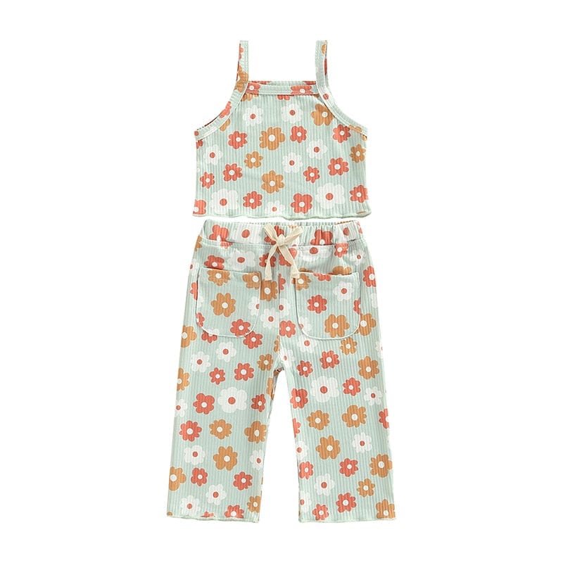 B / 2T Ribbed Floral Print Sleeveless Tanks