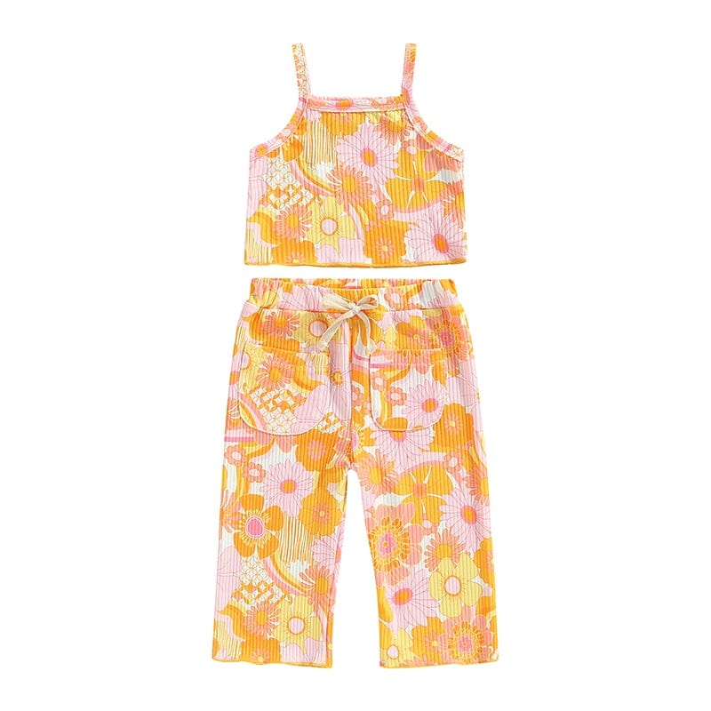 D / 2T Ribbed Floral Print Sleeveless Tanks