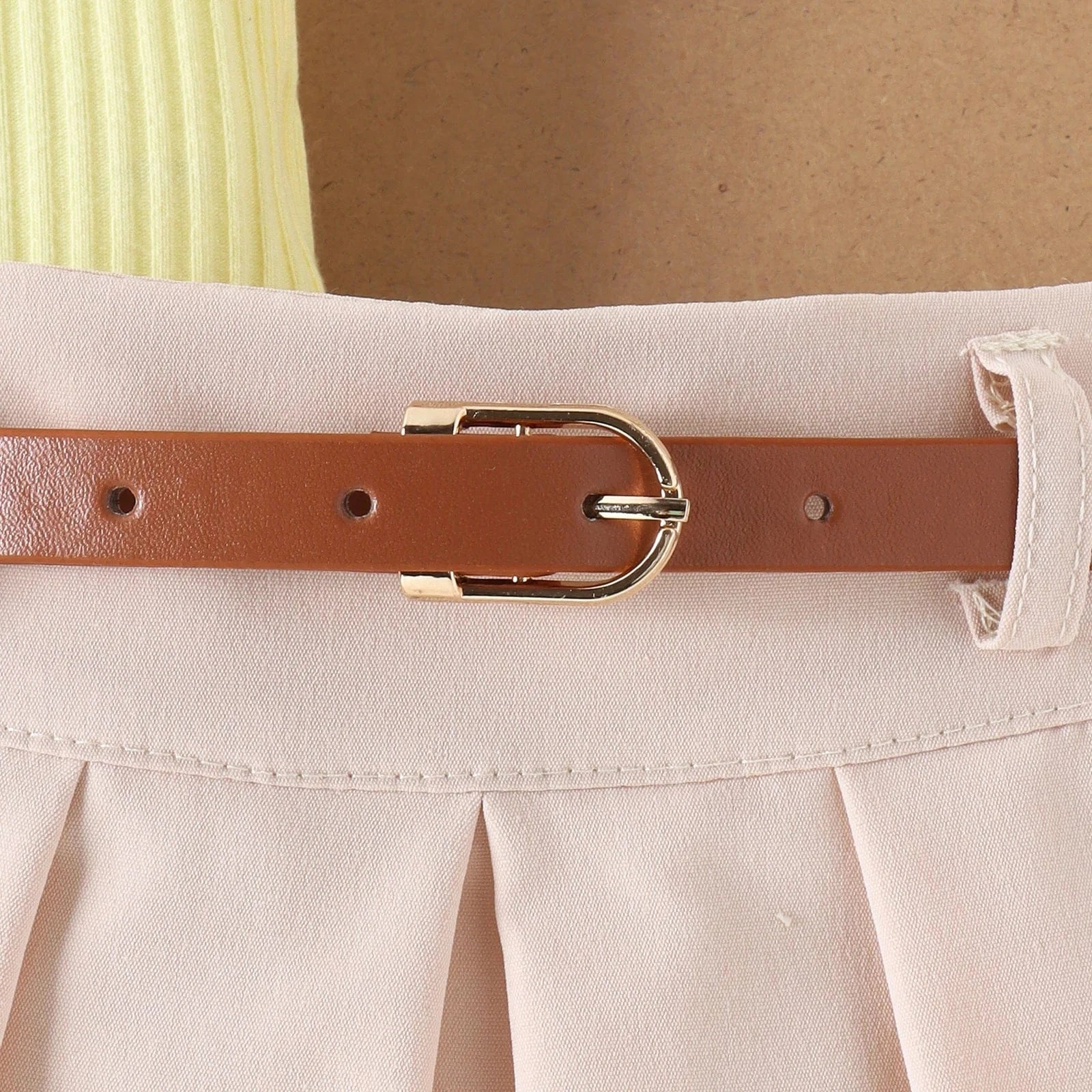 Ribbed Lapel Vest Top and Pleated Skirt Set