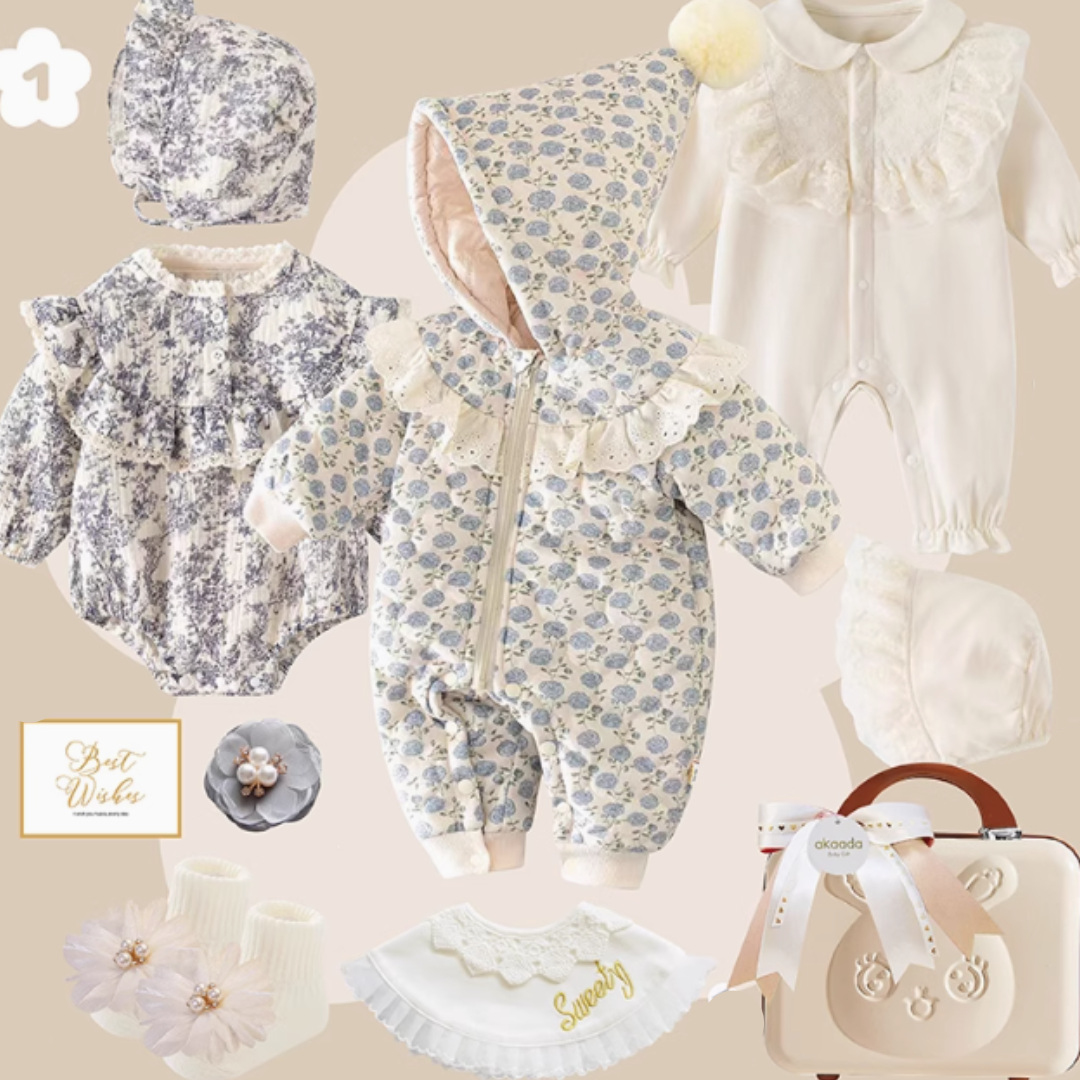 A / 0-3M Rococo Blue & Grey” Baby Girl Gift Set