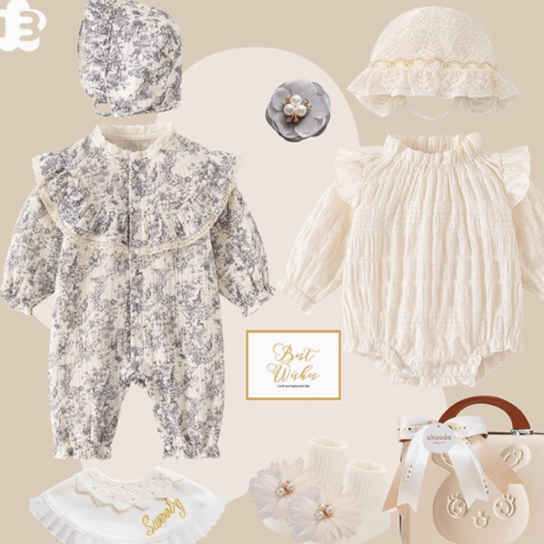 M / 0-3M Rococo Blue & Grey” Baby Girl Gift Set