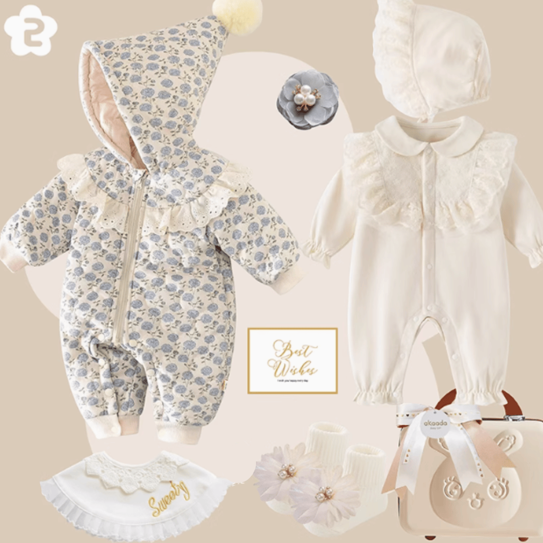 B / 0-3M Rococo Blue & Grey” Baby Girl Gift Set