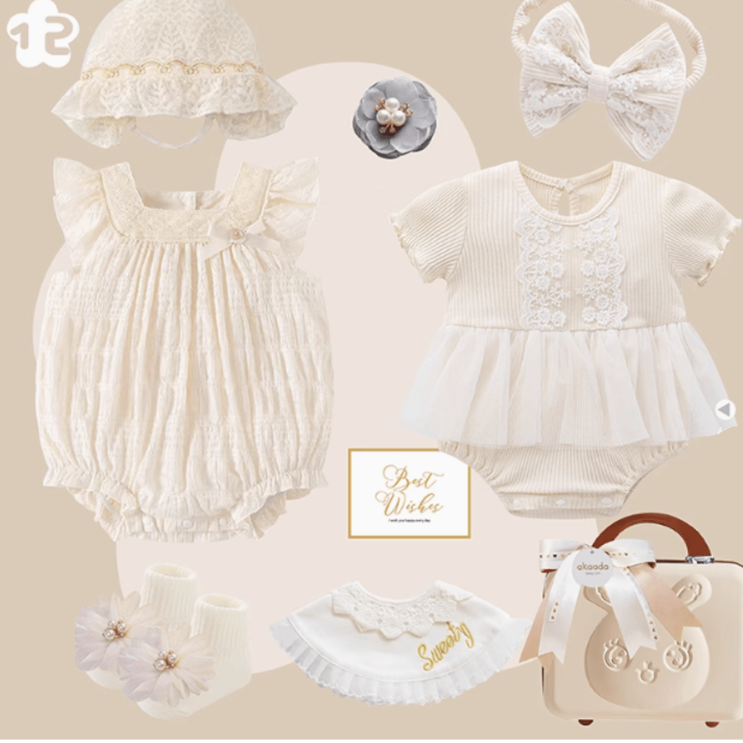 L / 0-3M Rococo Blue & Grey” Baby Girl Gift Set