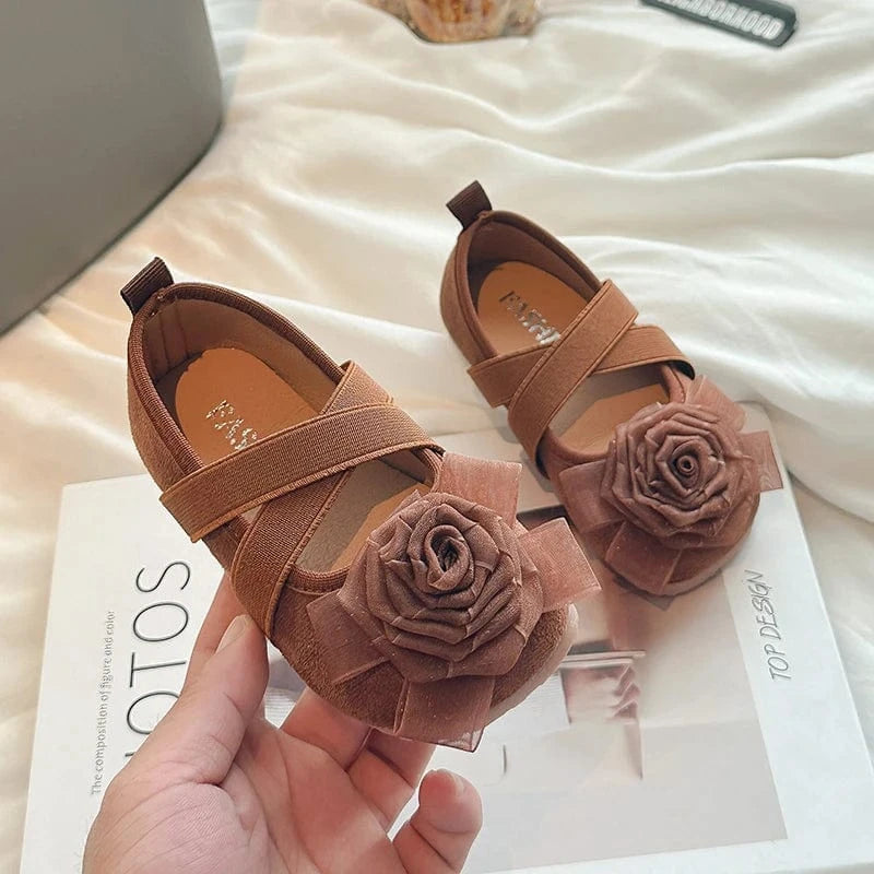 Brown / 21 Rose Design Slip-on Princess Flats