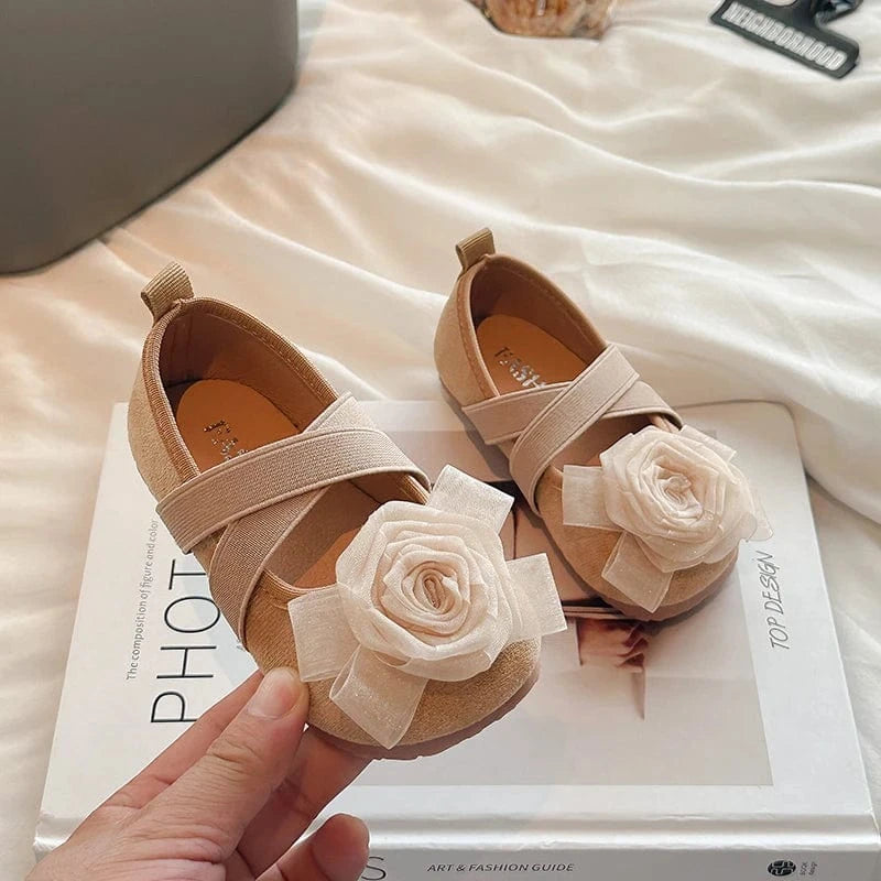 Beige / 21 Rose Design Slip-on Princess Flats