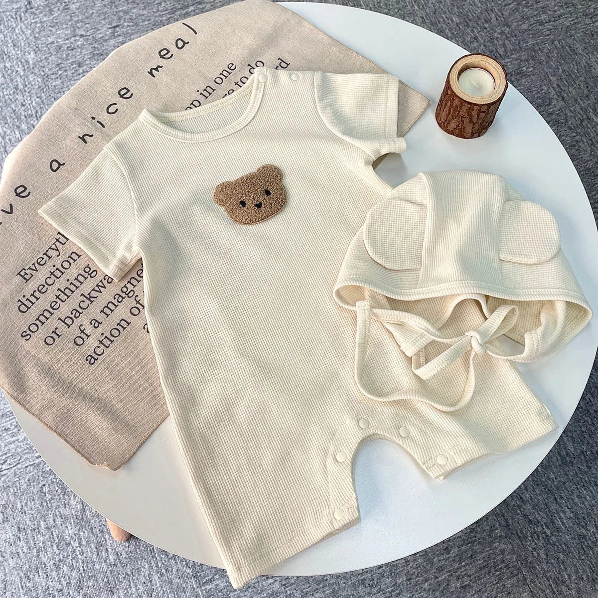 Beige / 0-3M Short Sleeve Waffle