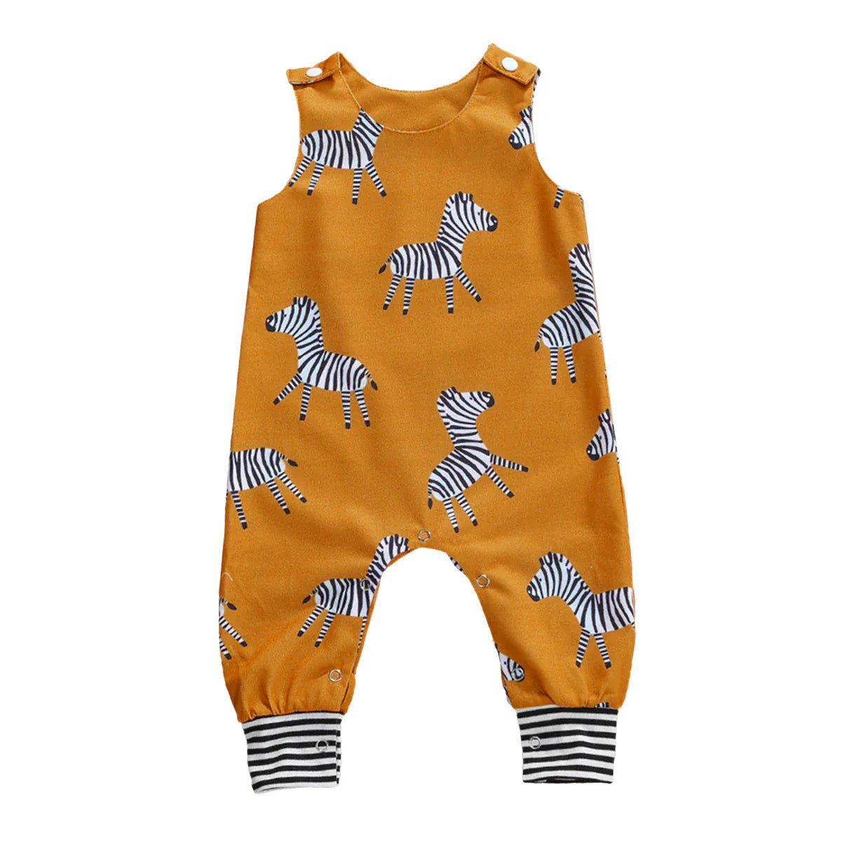 Mustard Dino Print / 03M Sleeveless Baby Romper